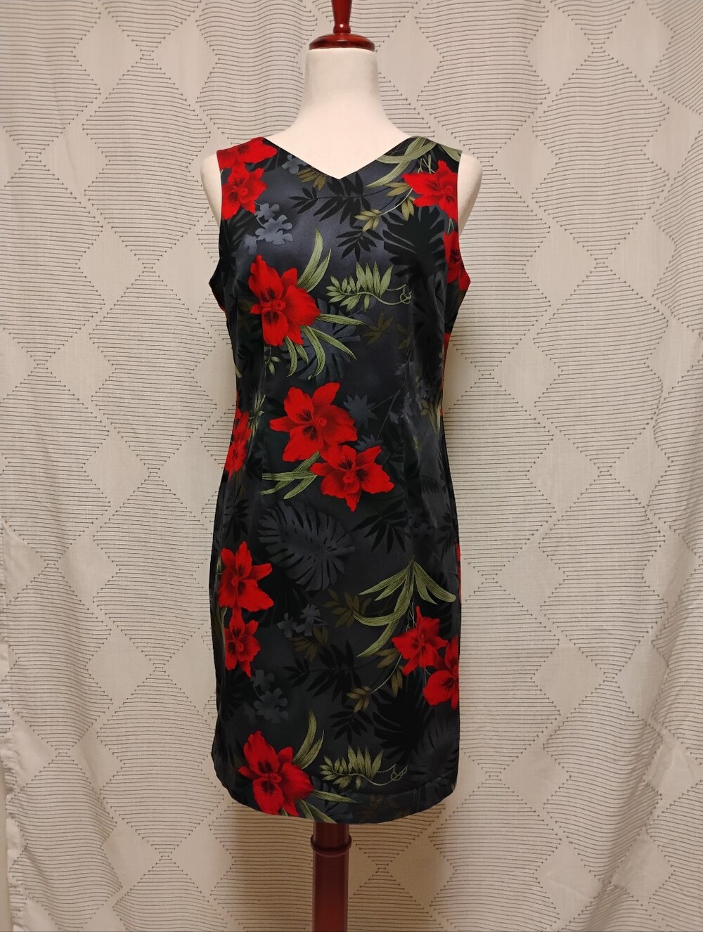 Caribbean Joe Sleeveless Floral Sheath Dress Red Tropical Women's Petite Medium
